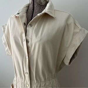 Zara Cream Button-Up Jean Jumpsuit size L